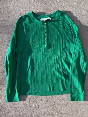 Max Studio 100% extra fine merino wool emerald green knit Henley sweater NWT